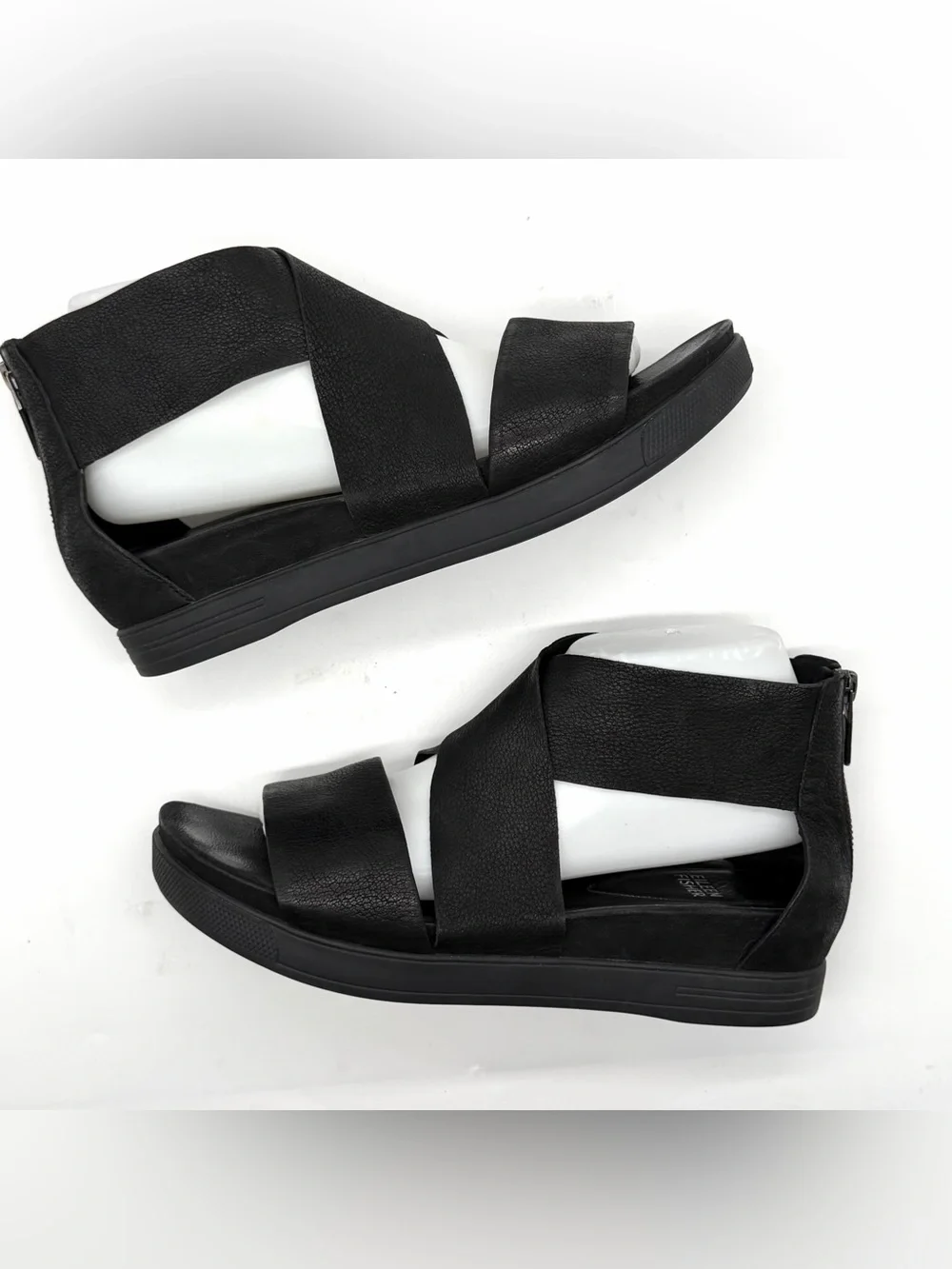 Eileen Fisher Womens Size 10 Sandals Sport Platform Cross Strap Rear Zip Black